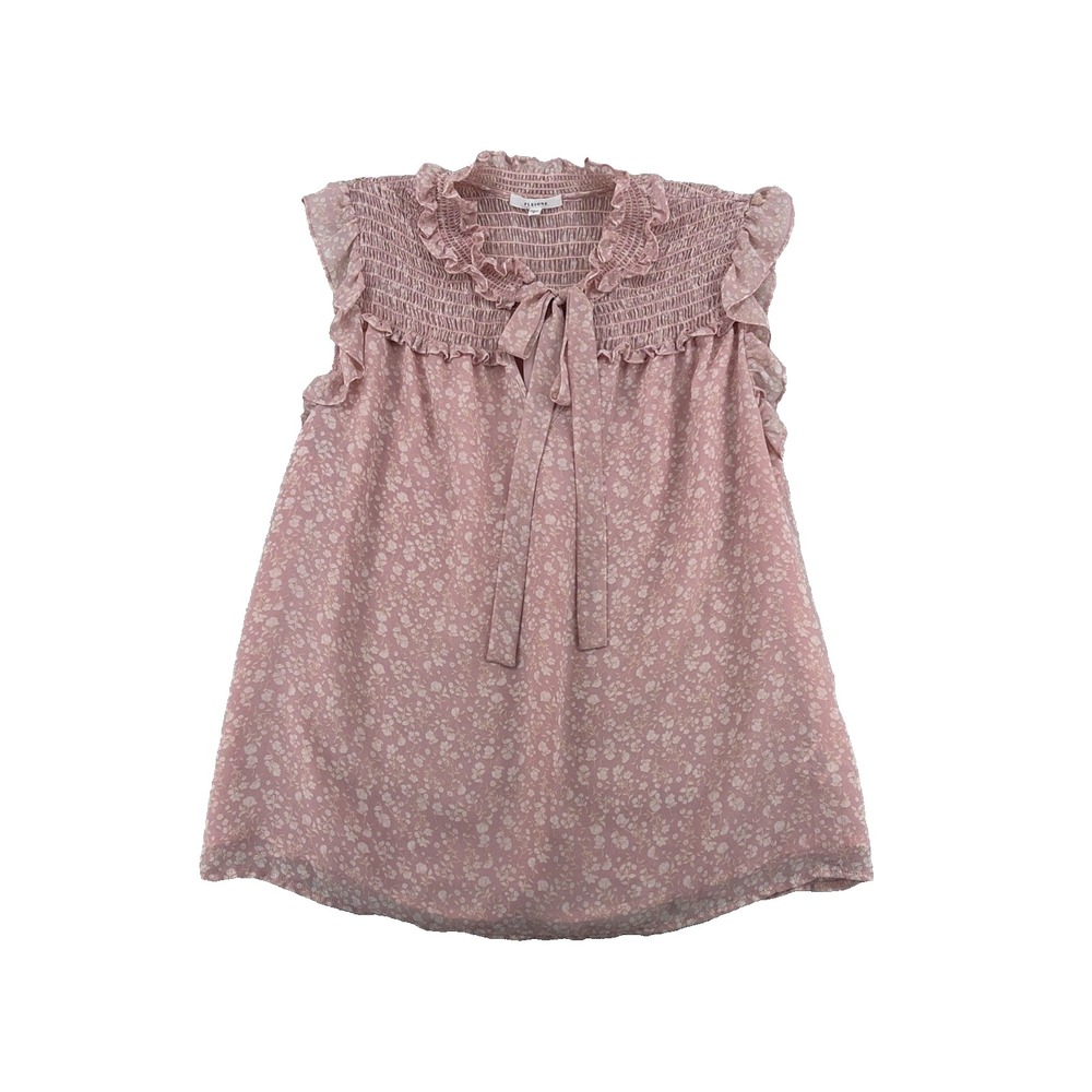 Prarie babydoll Pleione Pink Floral Blouse Ruffled Smocked High Neck Size M